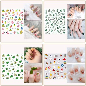3D Self-Adhesive DIY Nail Stickers Art Decoration Set Including Animals Plants Fruits Nail Decals for Women and Kids